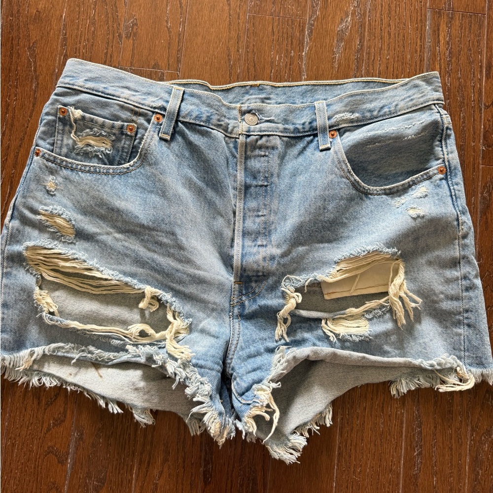 Levi's Blue Distressed Jean Shorts High-Waisted